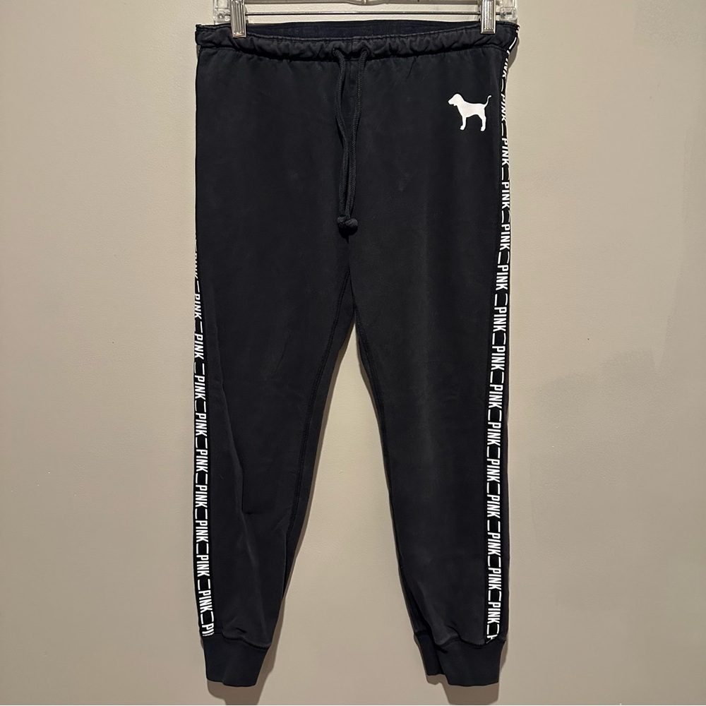 Victoria's Secret Pink Sweatpants Womens Size Small Black Logo Down Side